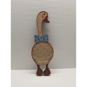 Vtg Hand-painted Wooden Goose Wall Hanging Welcome Sign Country Cottage